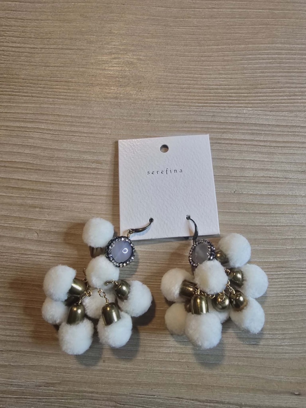 Serefina Bisjoux White Pom-Pom Cluster Earrings with Glittering Stone